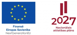 Finansē Eiropas Savievība - logo. Nacionālais attīstības plāns 2027